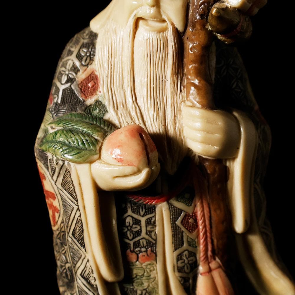 マンモスの牙風 賢人 精密色彩 桃寿 東洋彫刻 仏像 中国 古玩 美術品