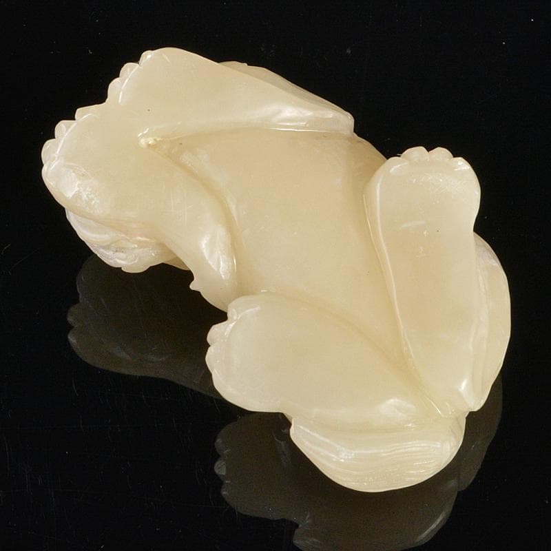 中国　玉石白玉彫刻　獅子　紙鎮　置物　C　R5388