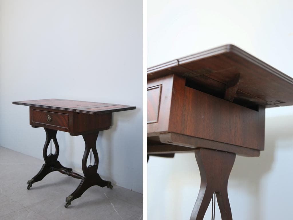 英国アンティーク木製ドロップリーフソファテーブル/折畳机バタフライ(92-281