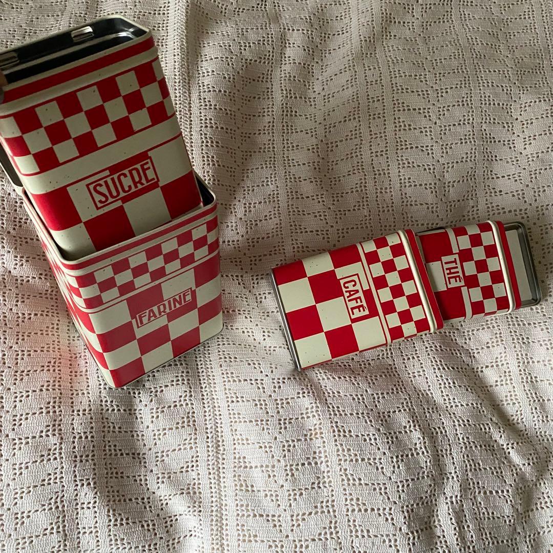 コントワール・ドゥ・ファミーユ　ティン 缶ダミエ キャニスター ４個セット