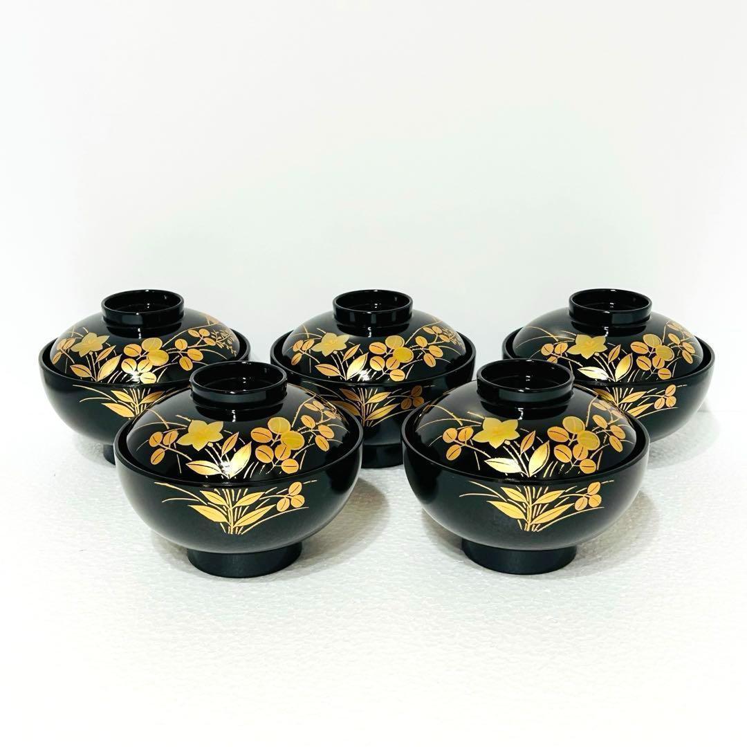 ⭐️ 会津塗 天然木加工品 秋草蒔絵 蓋付きお吸物椀揃 5客 ⭐️ - メルカリ