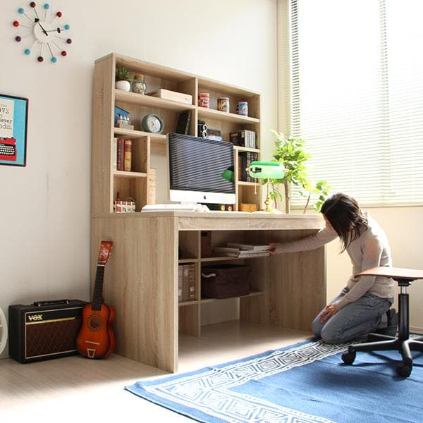 《新品・送料無料》パソコンデスク 上下書棚付き 115cm幅 オーク 上下一体型