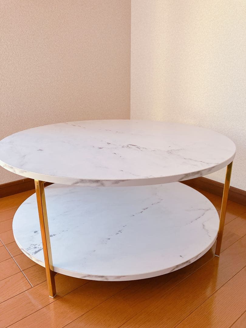 【美品】LOWYA 大理石柄ローテーブル 丸テーブル[幅69]