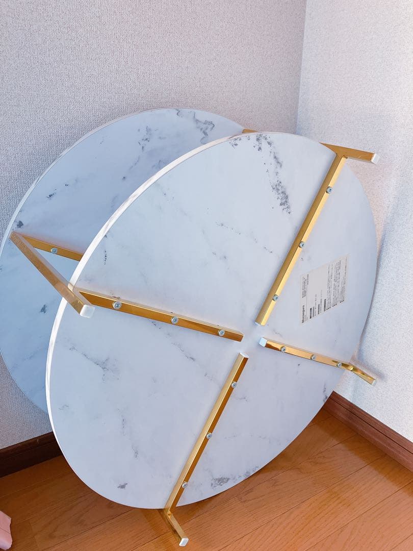 【美品】LOWYA 大理石柄ローテーブル 丸テーブル[幅69]