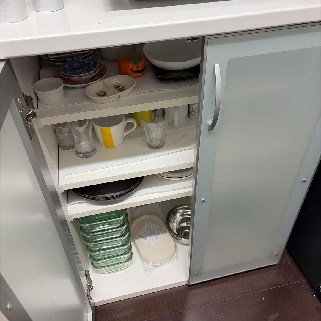 ホワイト ガラス扉 食器棚 引き出し2段