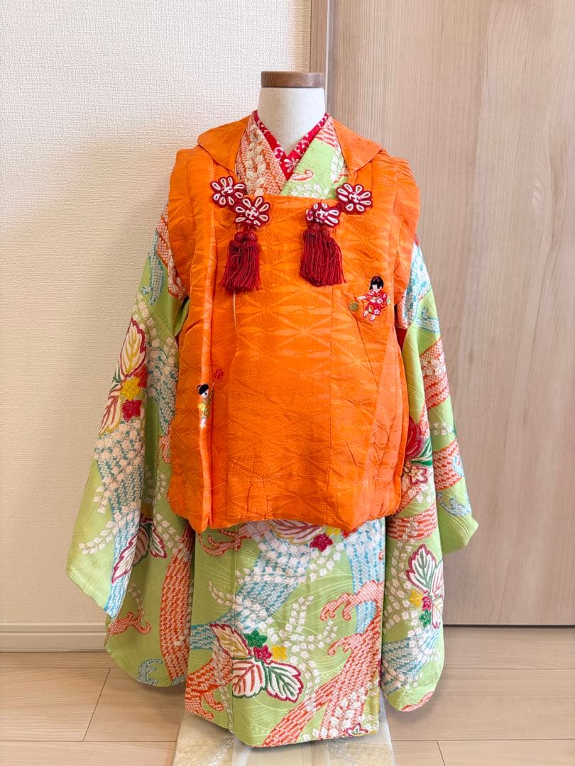 七五三 3歳 4歳 5歳 着物 被布セット 正絹 ヴィンテージ M2509152