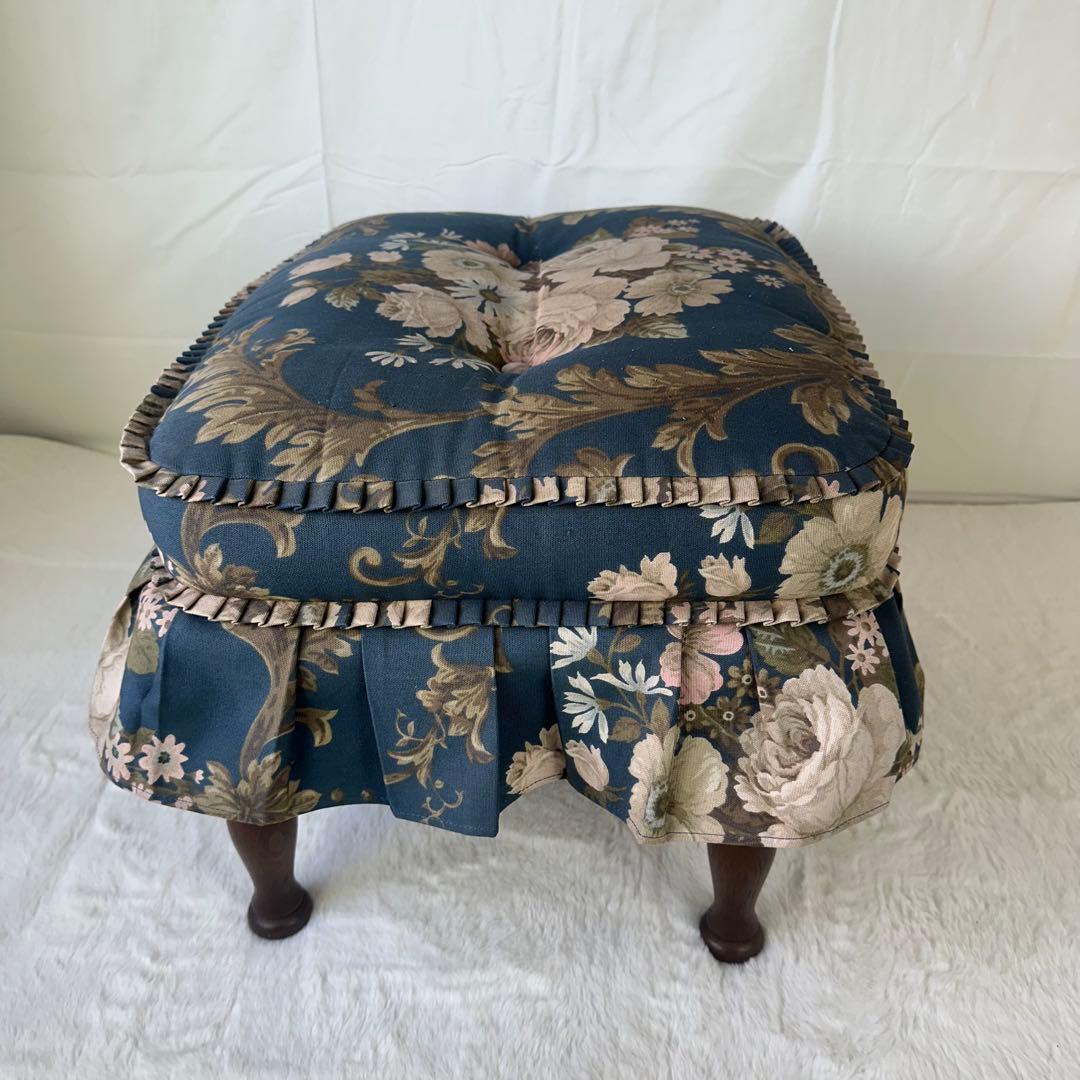 飛騨産業 ネイビー フラワーパターン オットマン