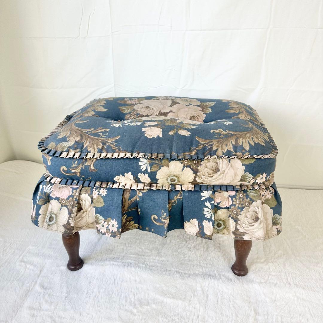 飛騨産業 ネイビー フラワーパターン オットマン