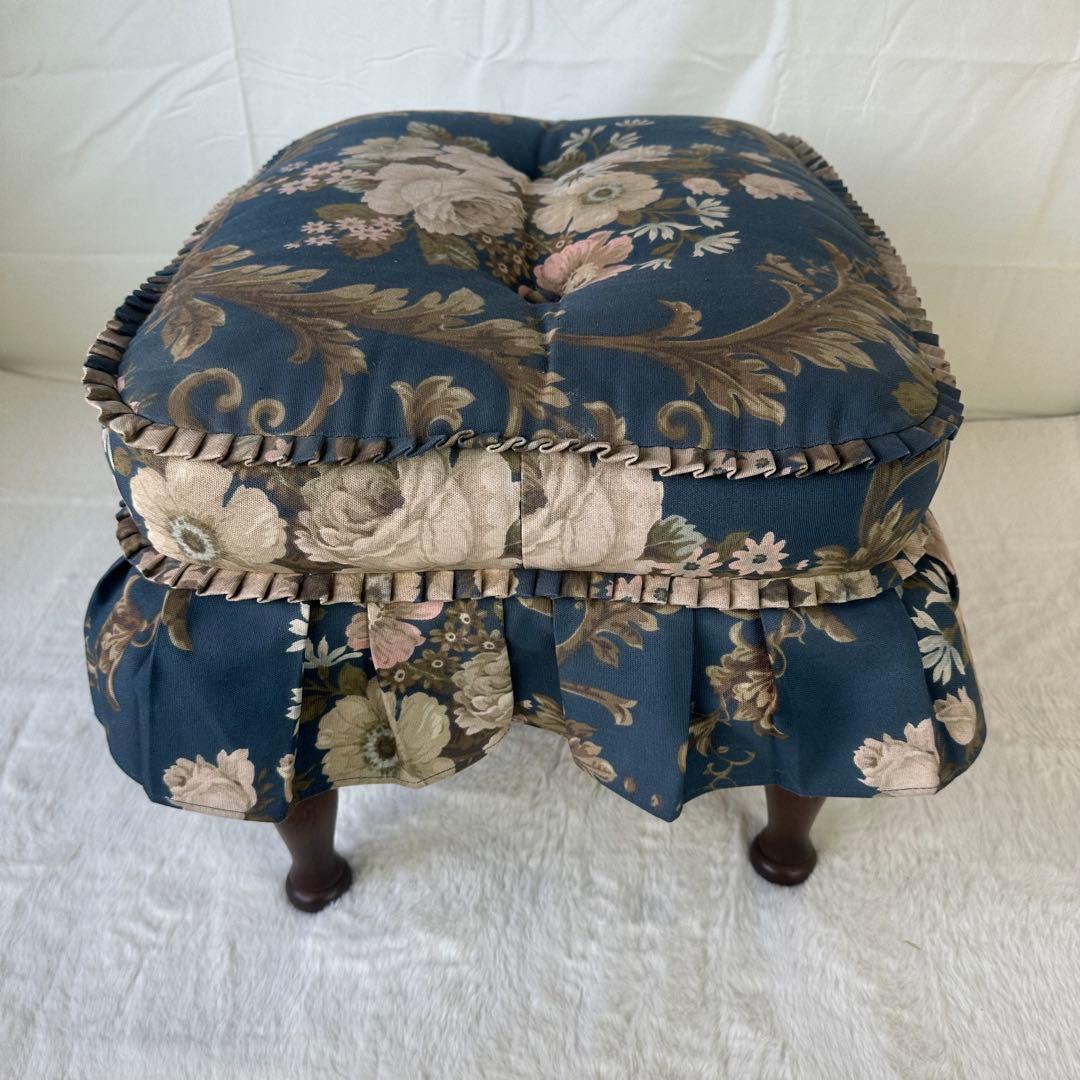 飛騨産業 ネイビー フラワーパターン オットマン