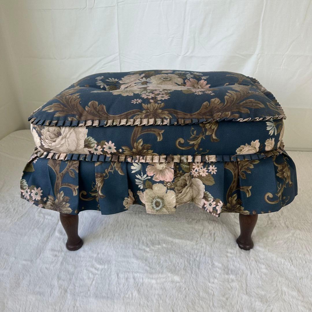 飛騨産業 ネイビー フラワーパターン オットマン