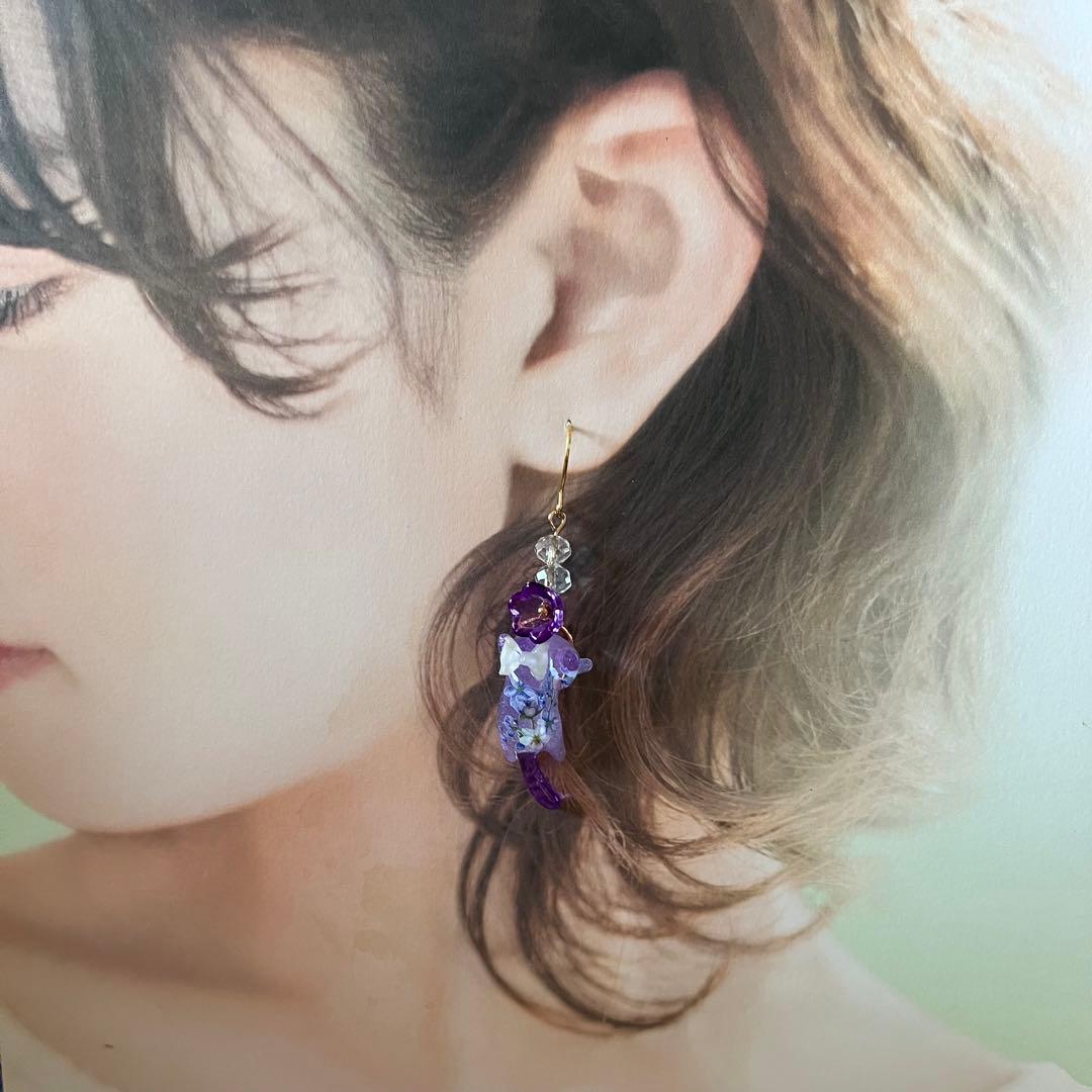 ฅ❤️ ねこ 猫 レジン 花 ピアス イヤリング ピアス - メルカリ