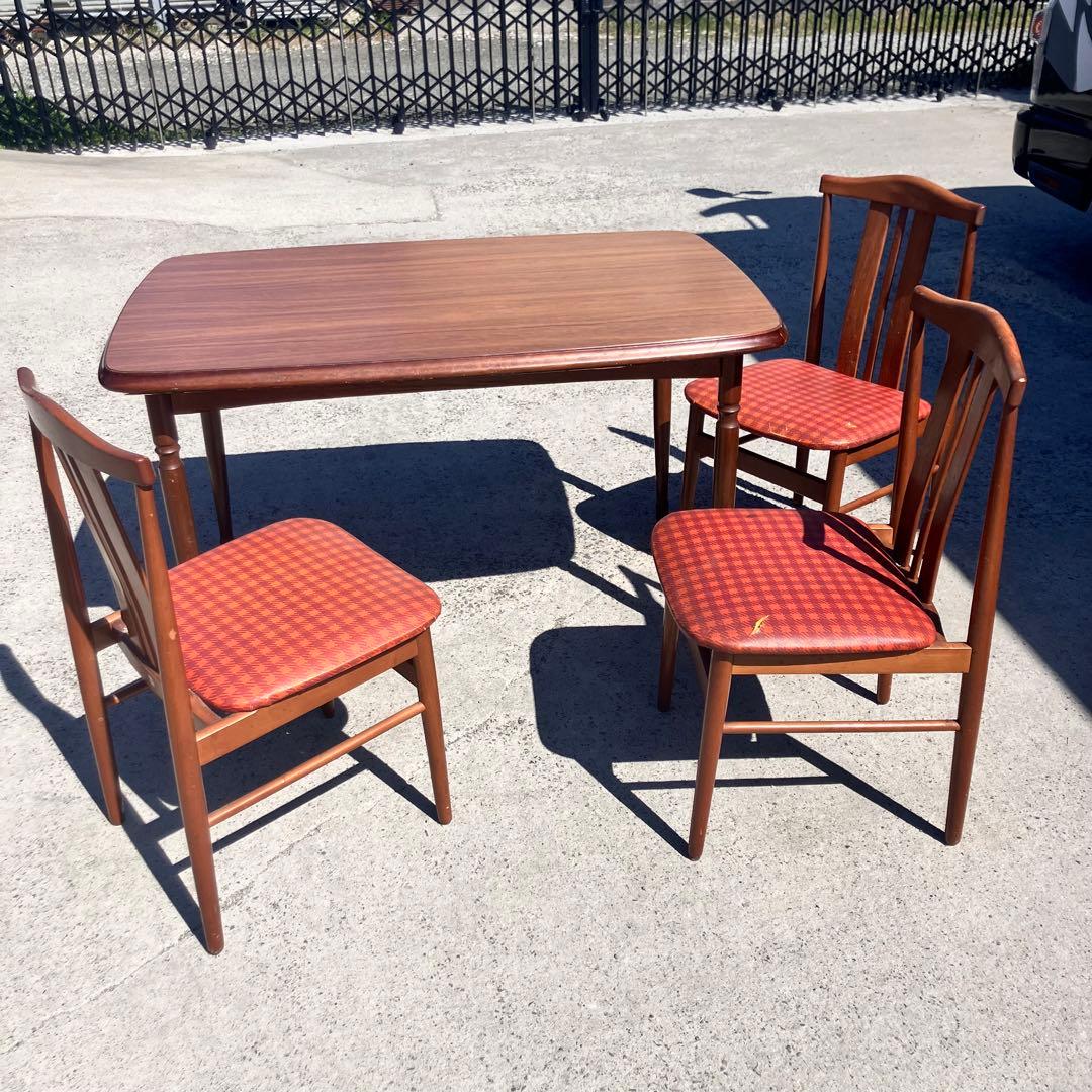 ③ 昭和レトロ トーア 東亜林業 千鳥格子柄 木製椅子 ダイニングチェア