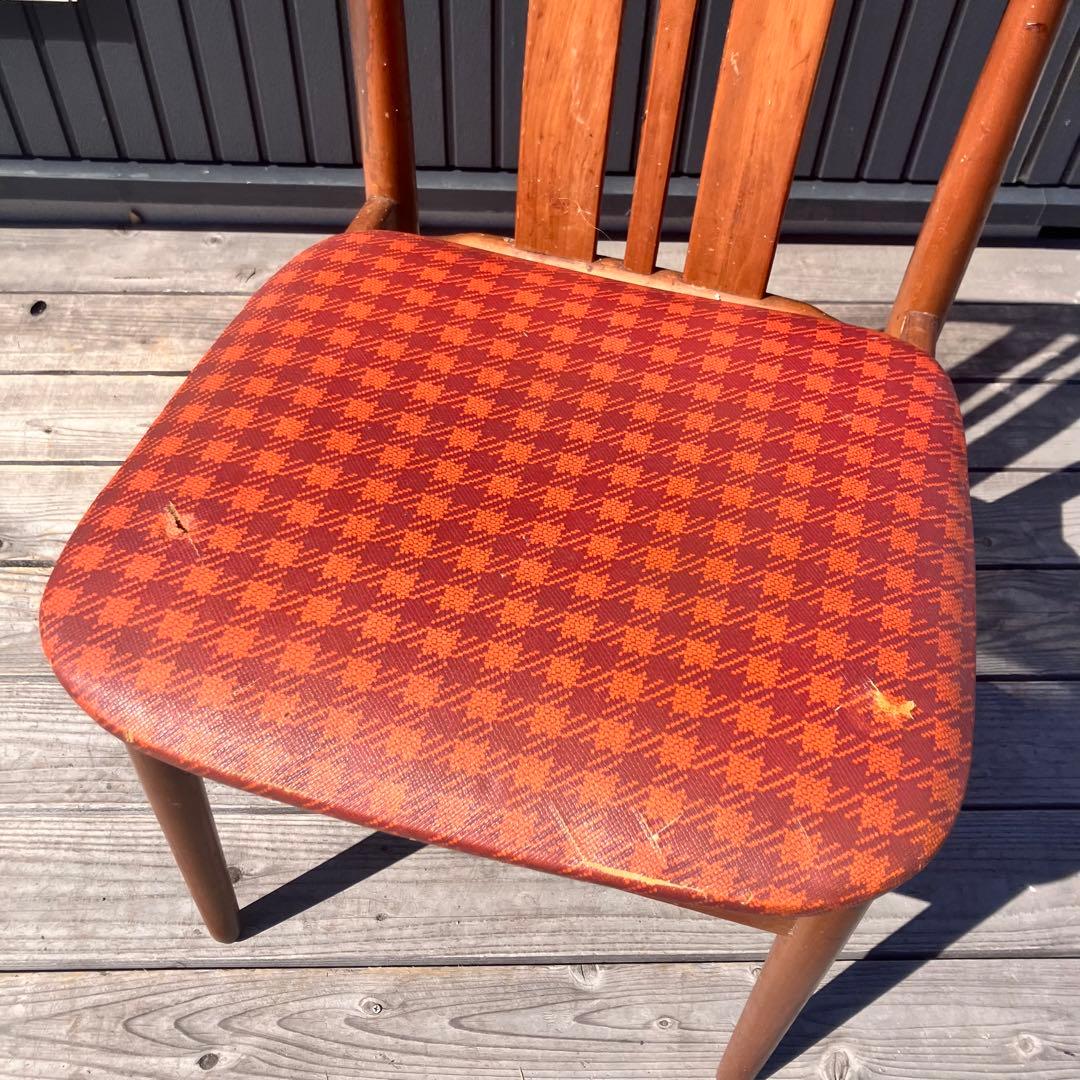 ③ 昭和レトロ トーア 東亜林業 千鳥格子柄 木製椅子 ダイニングチェア