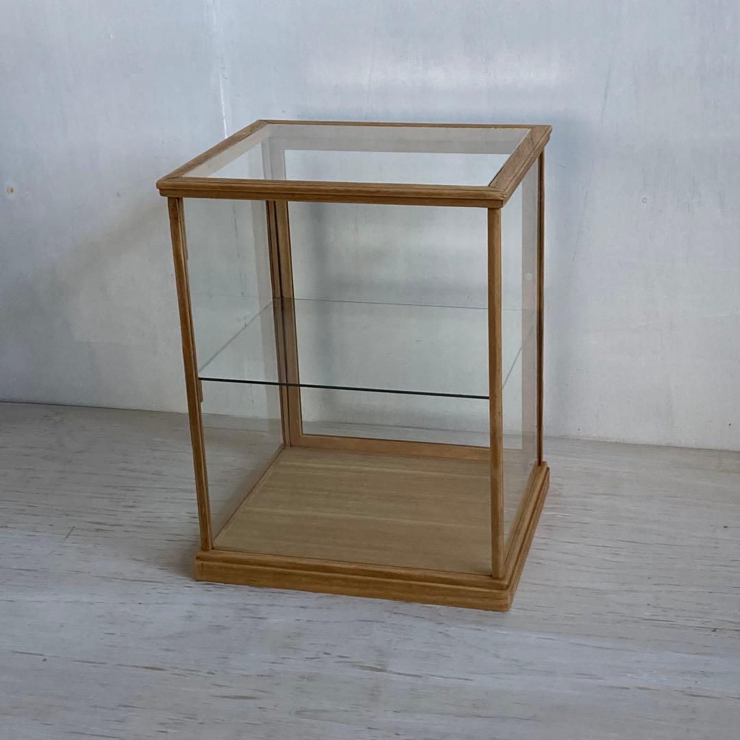 古い木製 ガラスケース 2段 ショーケース 展示ケース 店舗什器 食器棚