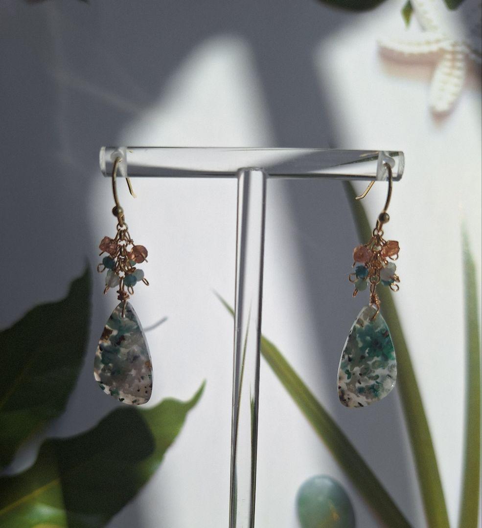 14kgfクリソコラコッパーインカルセドニー　ミントピアス