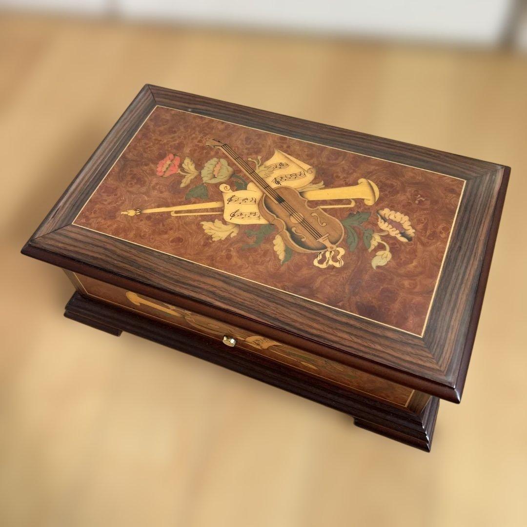 ⚠️箱のみ⚠️リュージュ72弁シリンダーオルゴール用 ボックス　空箱　楽器の象嵌模様