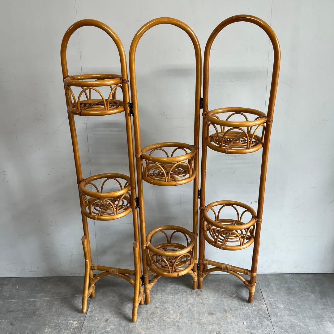 ヴィンテージ ラタン 籐 フラワースタンド 花台 開閉式 昭和レトロ