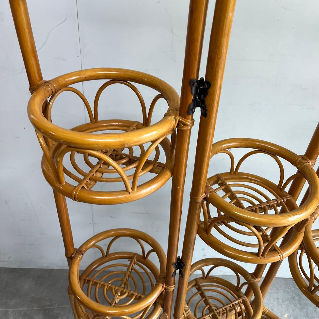 ヴィンテージ ラタン 籐 フラワースタンド 花台 開閉式 昭和レトロ