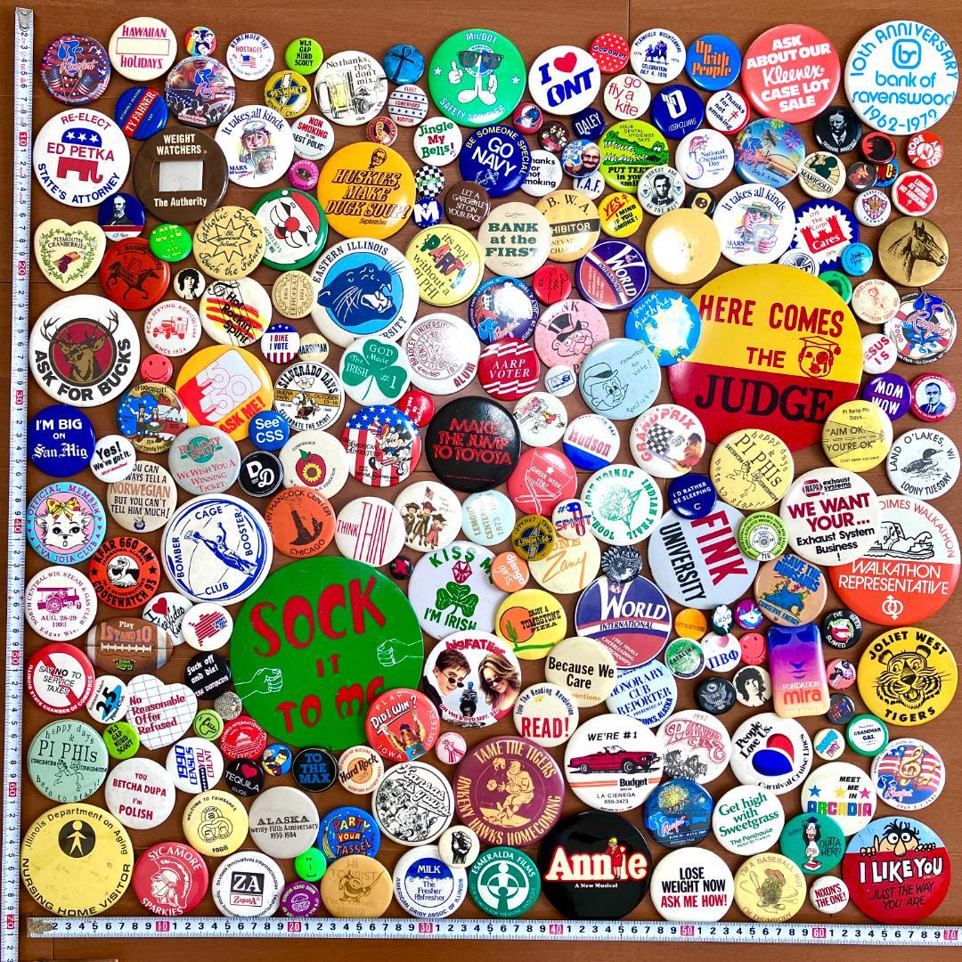 アメリカの缶バッジ200個over★まとめ売り／vintage／ノベルティ