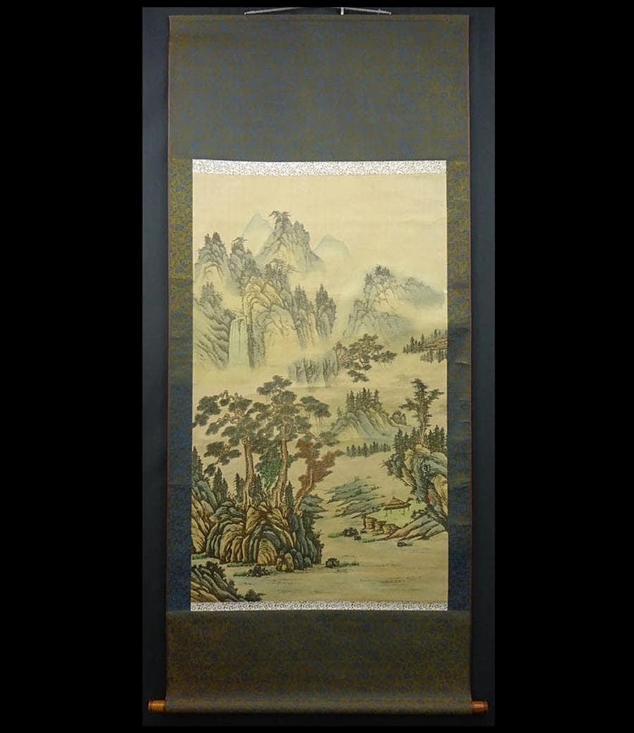 大幅掛軸 田中翠堂『彩色山水』絹本 肉筆 共箱付 掛け軸 g04159 - メルカリ