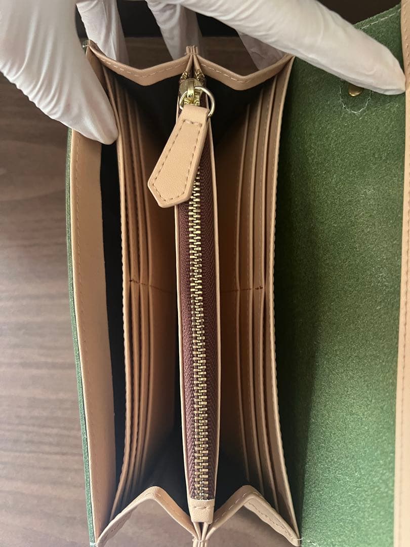 ブライドルレザー　長財布　ヌメ革　グリーン系　牛革　ロングウォレット　レザー