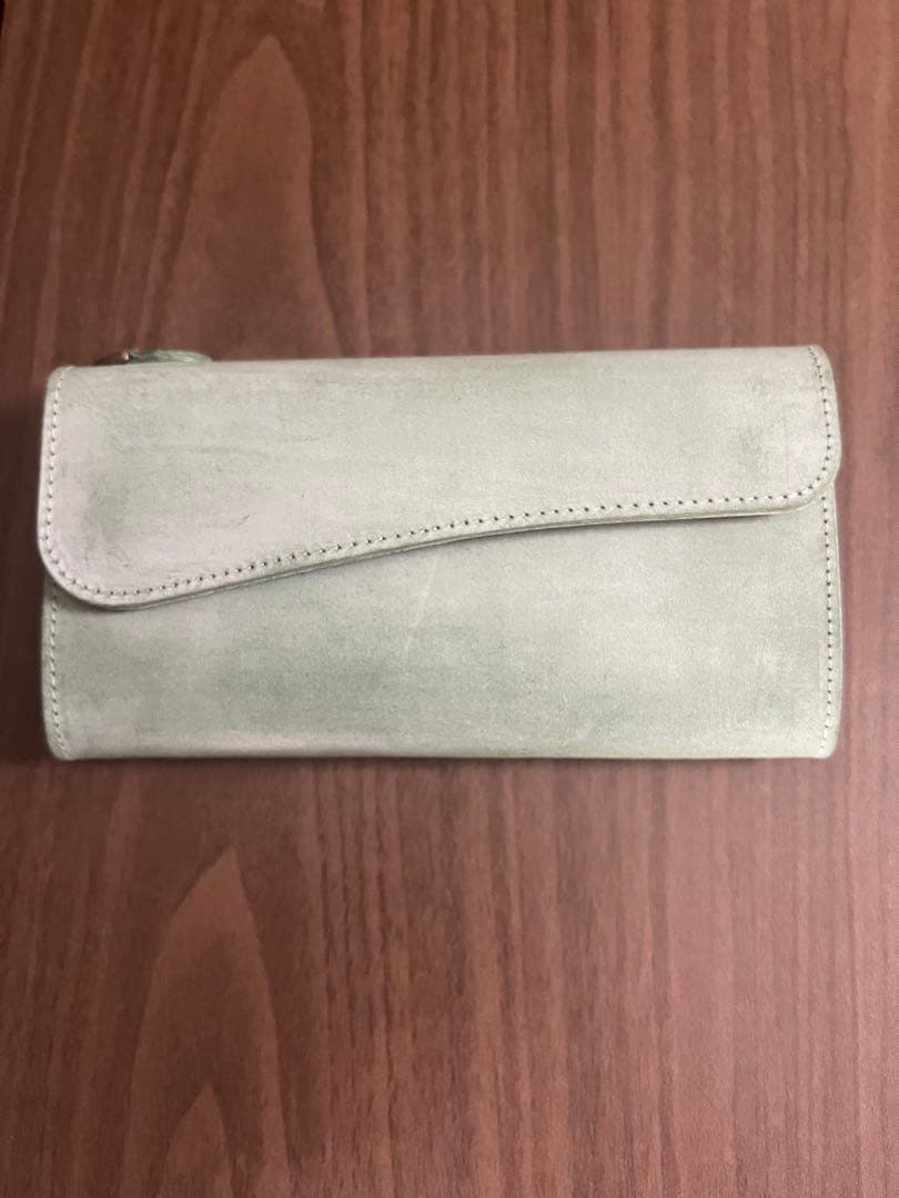 ブライドルレザー　長財布　ヌメ革　グリーン系　牛革　ロングウォレット　レザー