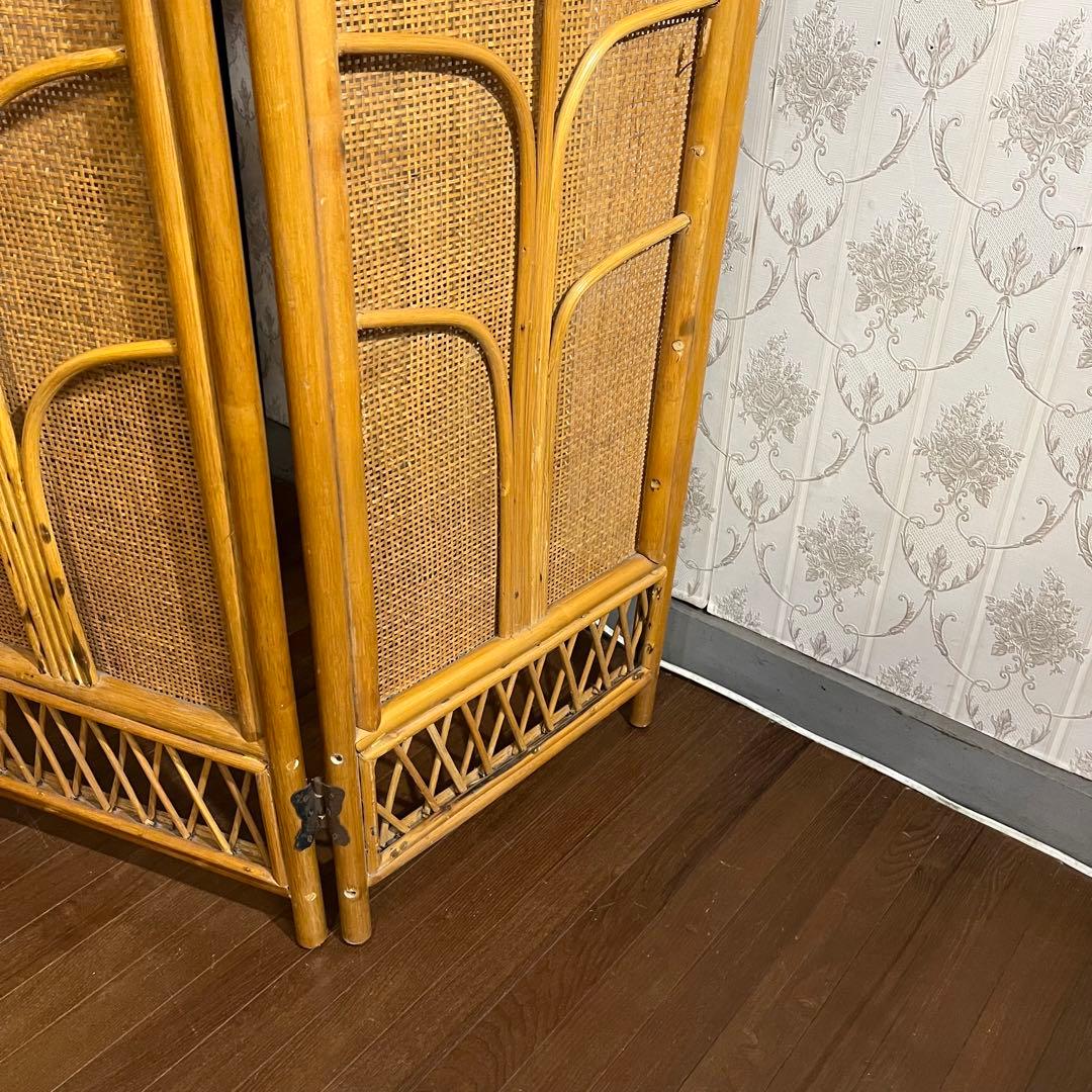 【アンティーク】籐 ラタン 4連 パーテーション 衝立 目隠し 間仕切り 古道具