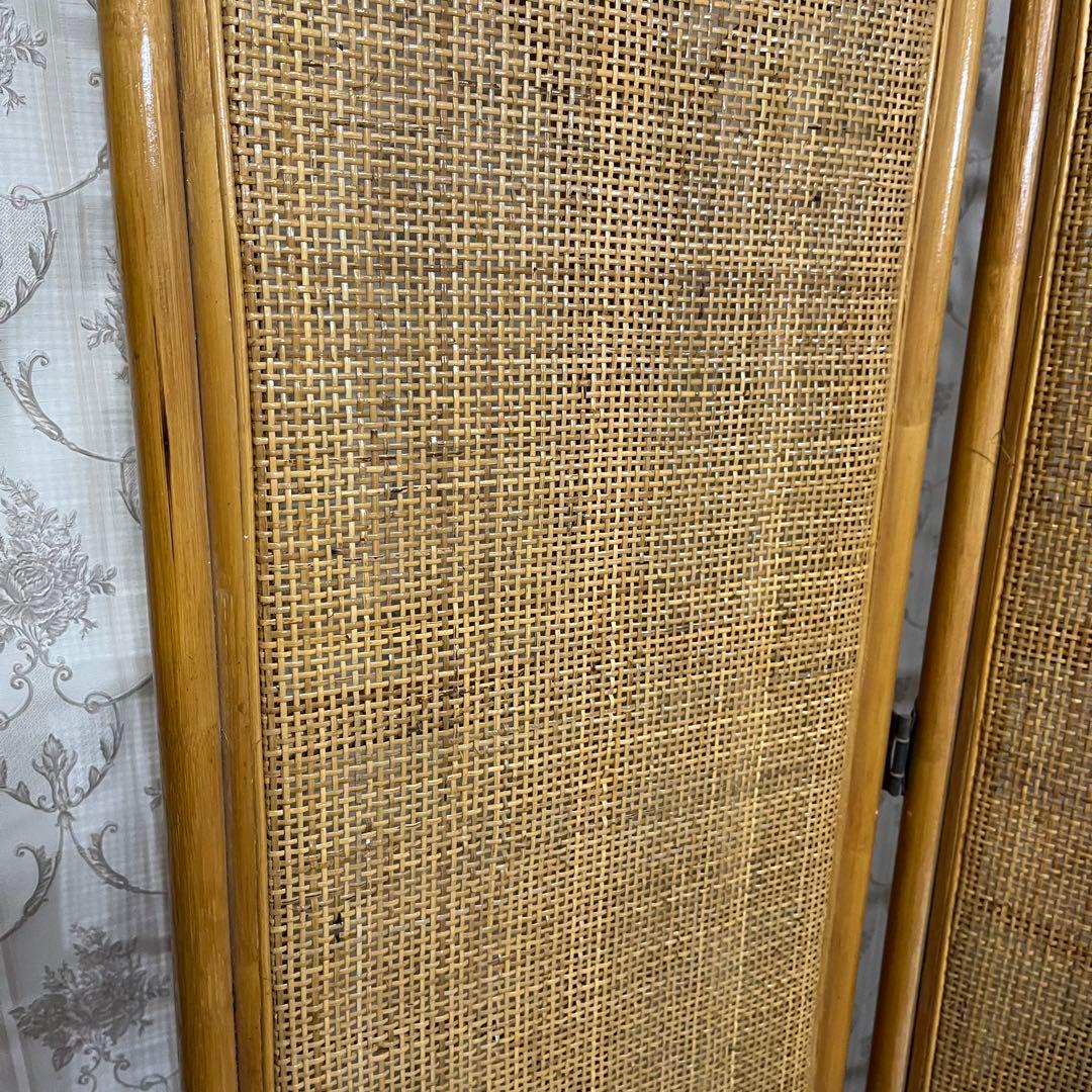 【アンティーク】籐 ラタン 4連 パーテーション 衝立 目隠し 間仕切り 古道具