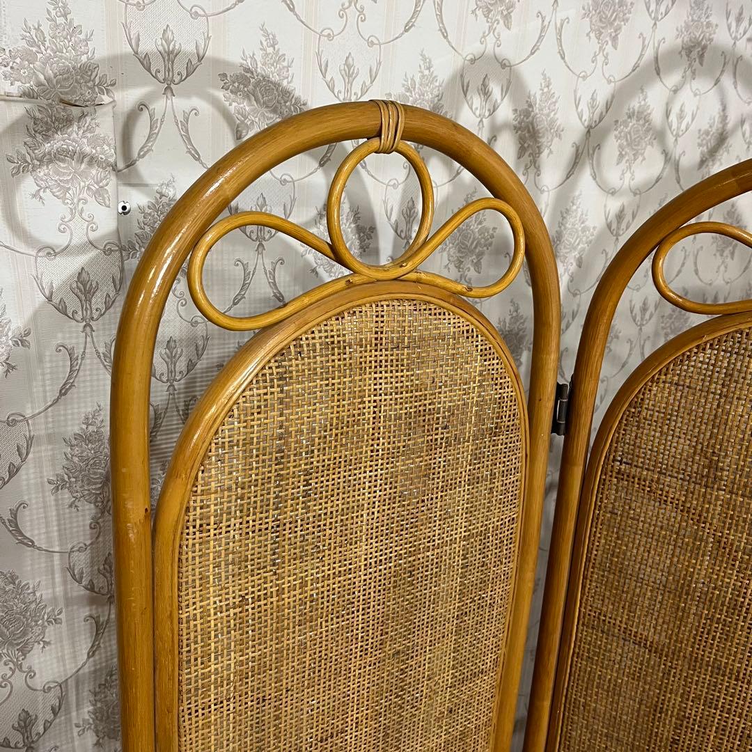 【アンティーク】籐 ラタン 4連 パーテーション 衝立 目隠し 間仕切り 古道具