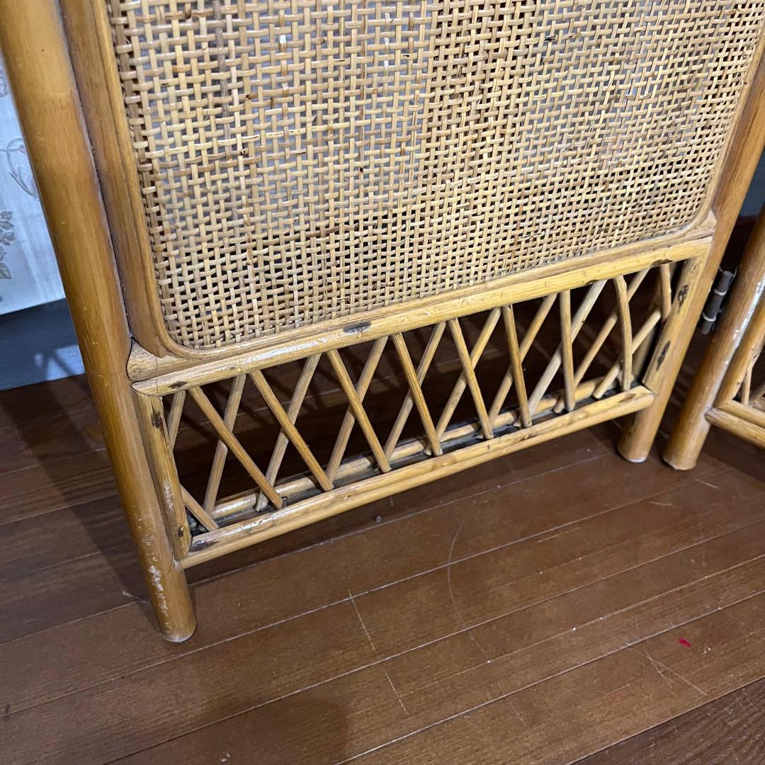 【アンティーク】籐 ラタン 4連 パーテーション 衝立 目隠し 間仕切り 古道具