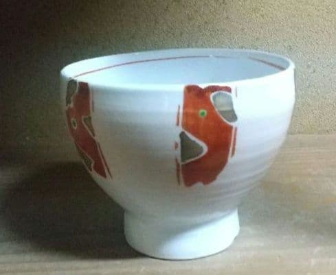 備前　金重有邦　粉引茶碗　朱に金　銀にも　ポツッと碧！ 小ぶりで　とても可愛い