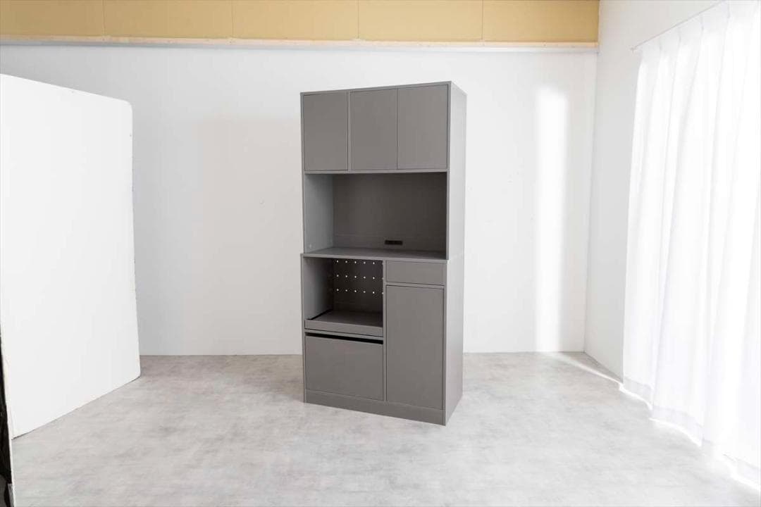 【送料無料】食器棚 キッチン収納 コンセント付き 木目調 ブラウン グレー