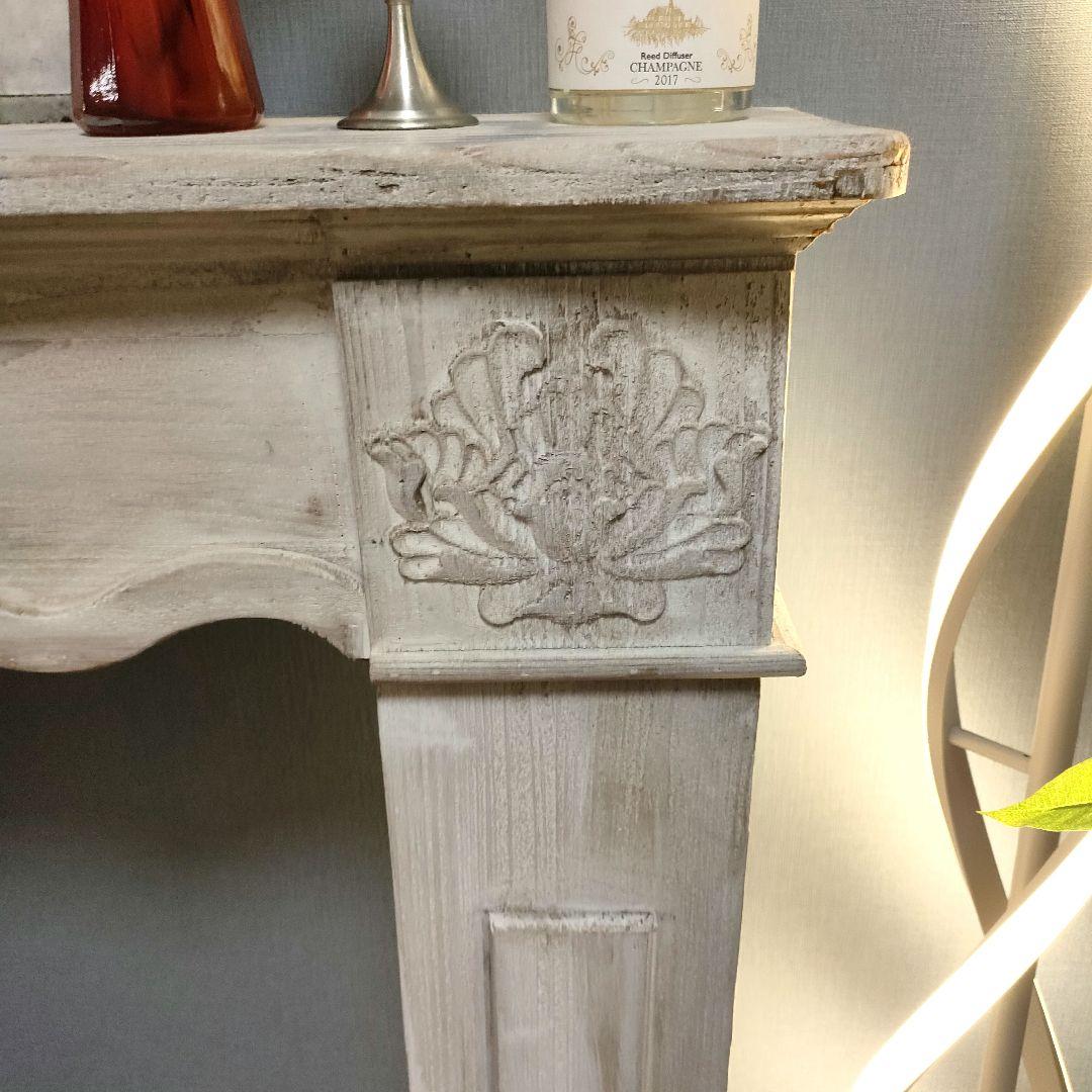アンティーク調シャビー マントルピース 装飾棚 シャビーグレー
