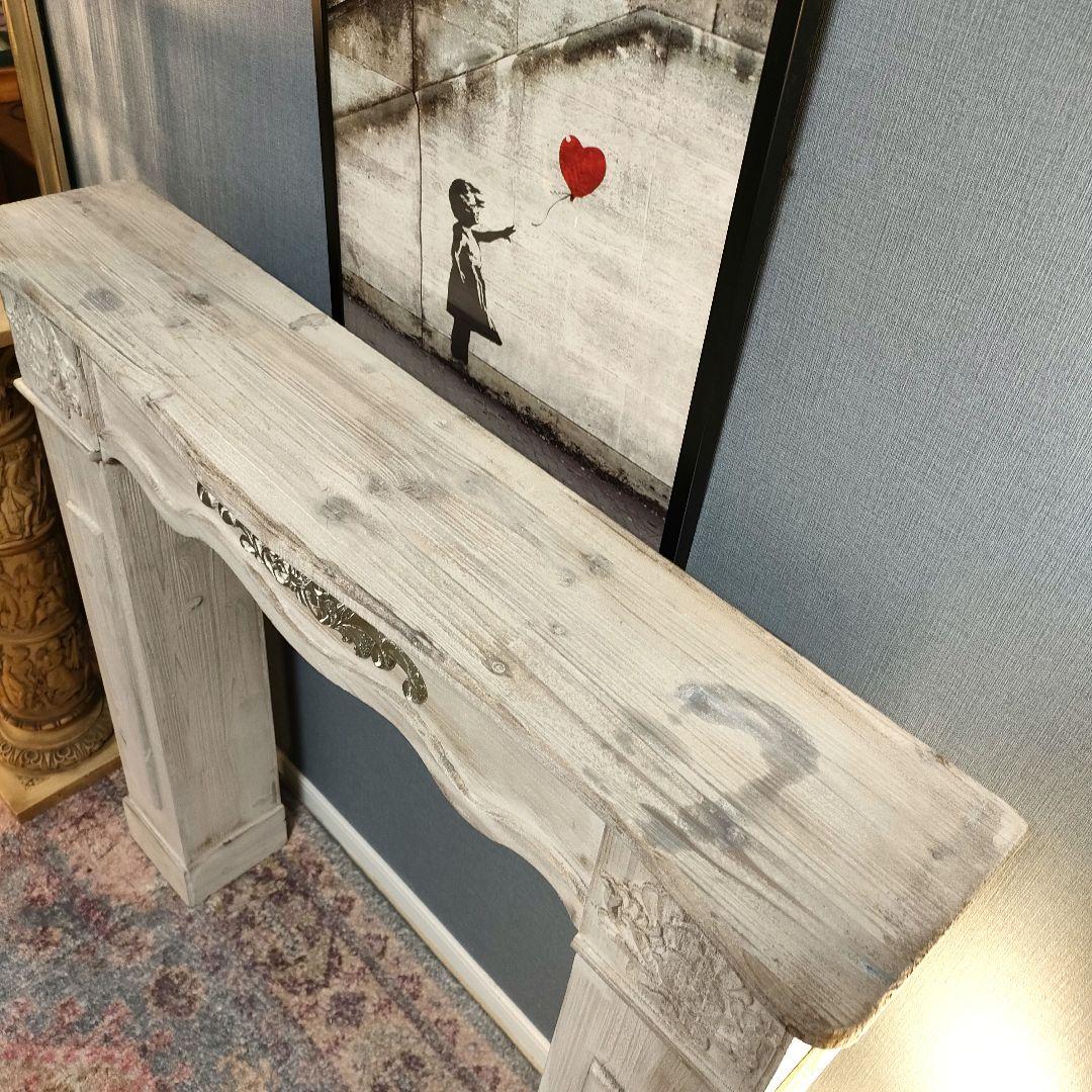 アンティーク調シャビー マントルピース 装飾棚 シャビーグレー