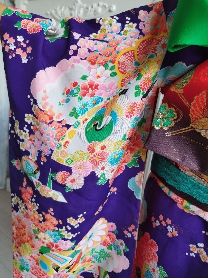 専用ですアンティーク紫にピンクブルー模様の着物