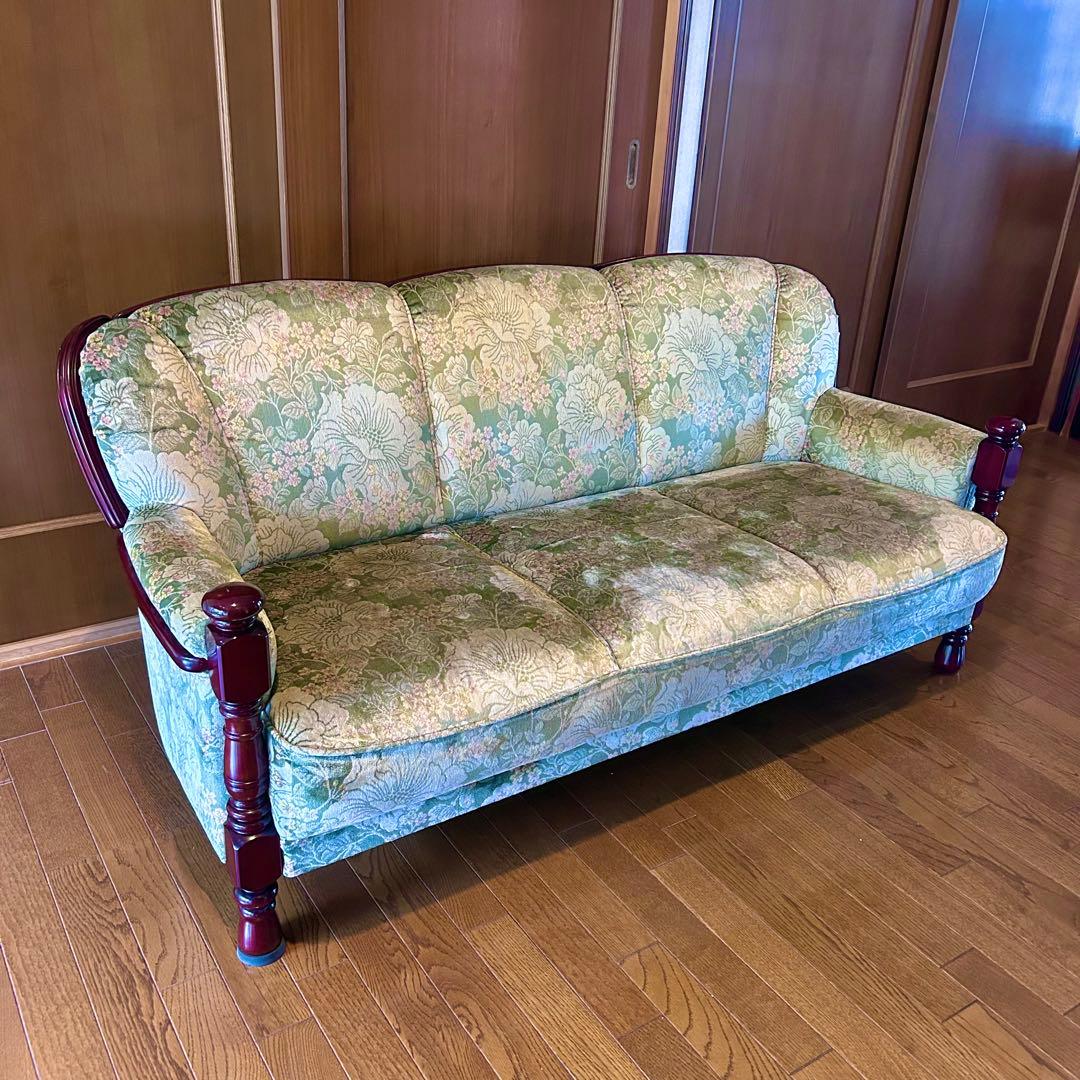 【送料無料】カリモク karimoku 3人掛 ソファ 花柄 金華山 コロニアル