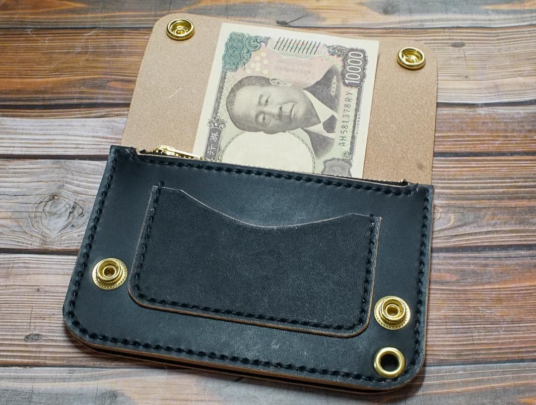 ミドル トラッカーウォレット 二層 茶芯 ブラック 真鍮 トラッカー