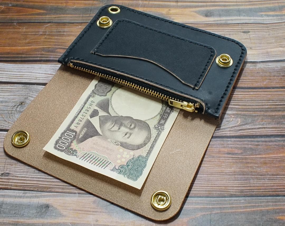 ミドル トラッカーウォレット 二層 茶芯 ブラック 真鍮 トラッカー