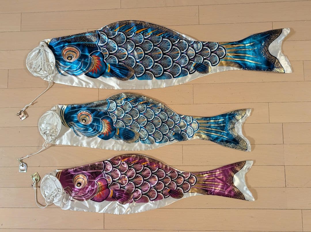 鯉のぼりセット 鯉5匹（黒、赤、青、青、紫）