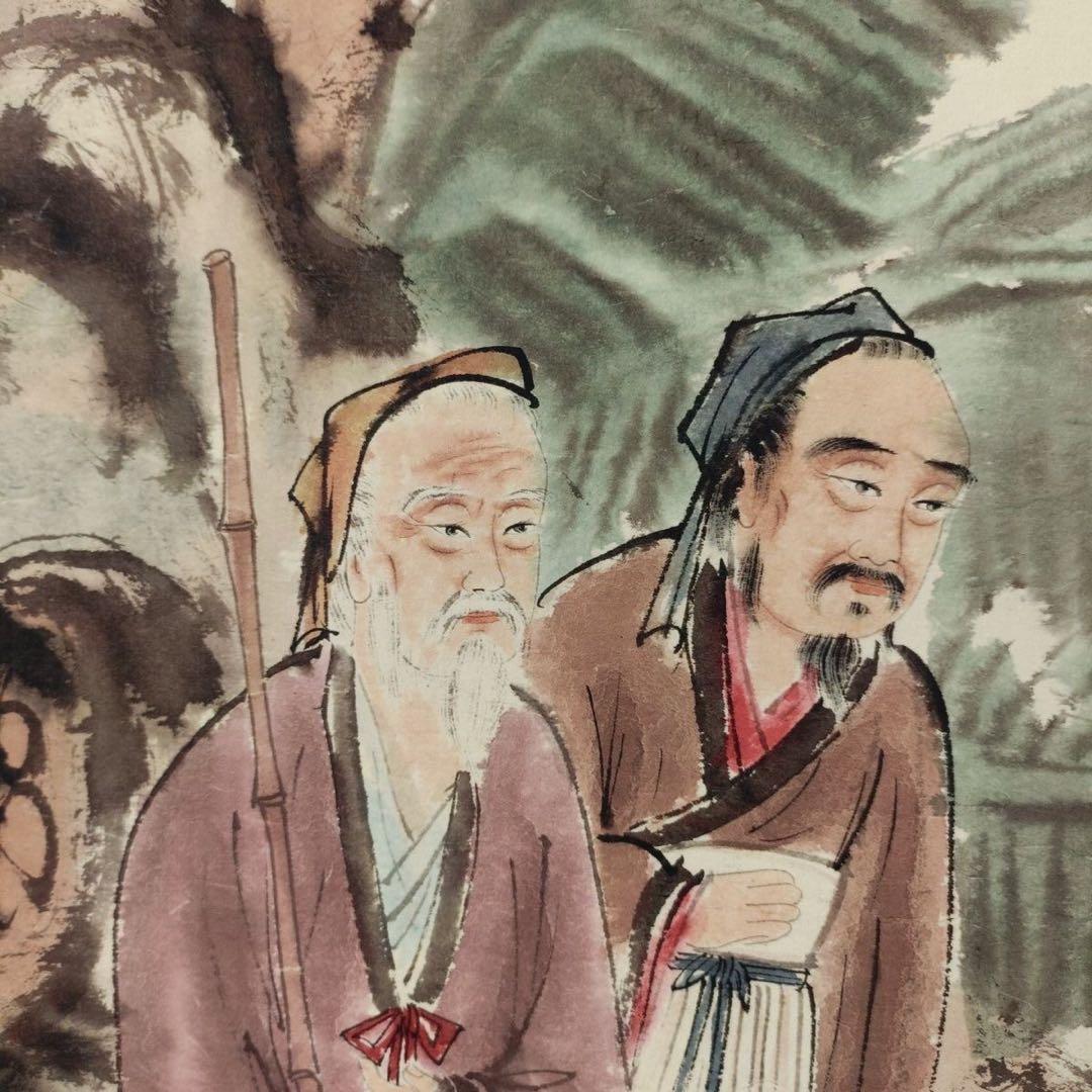 傅抱石《聚賢撫琴図》　三尺中堂掛軸　77×175cm