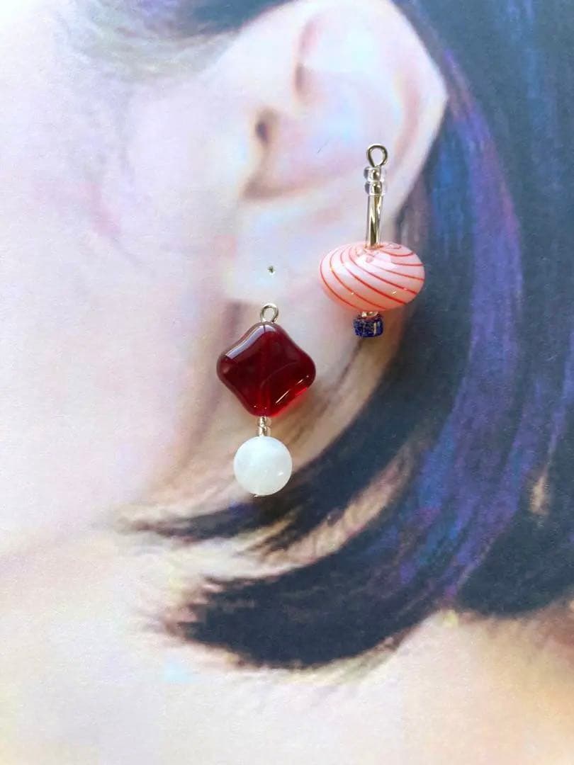 no.196 縞々の吹きガラスとホワイトジェイド