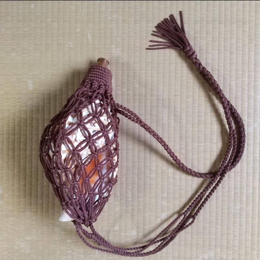 法螺貝　袋　中　ワインレッド色　七宝編み