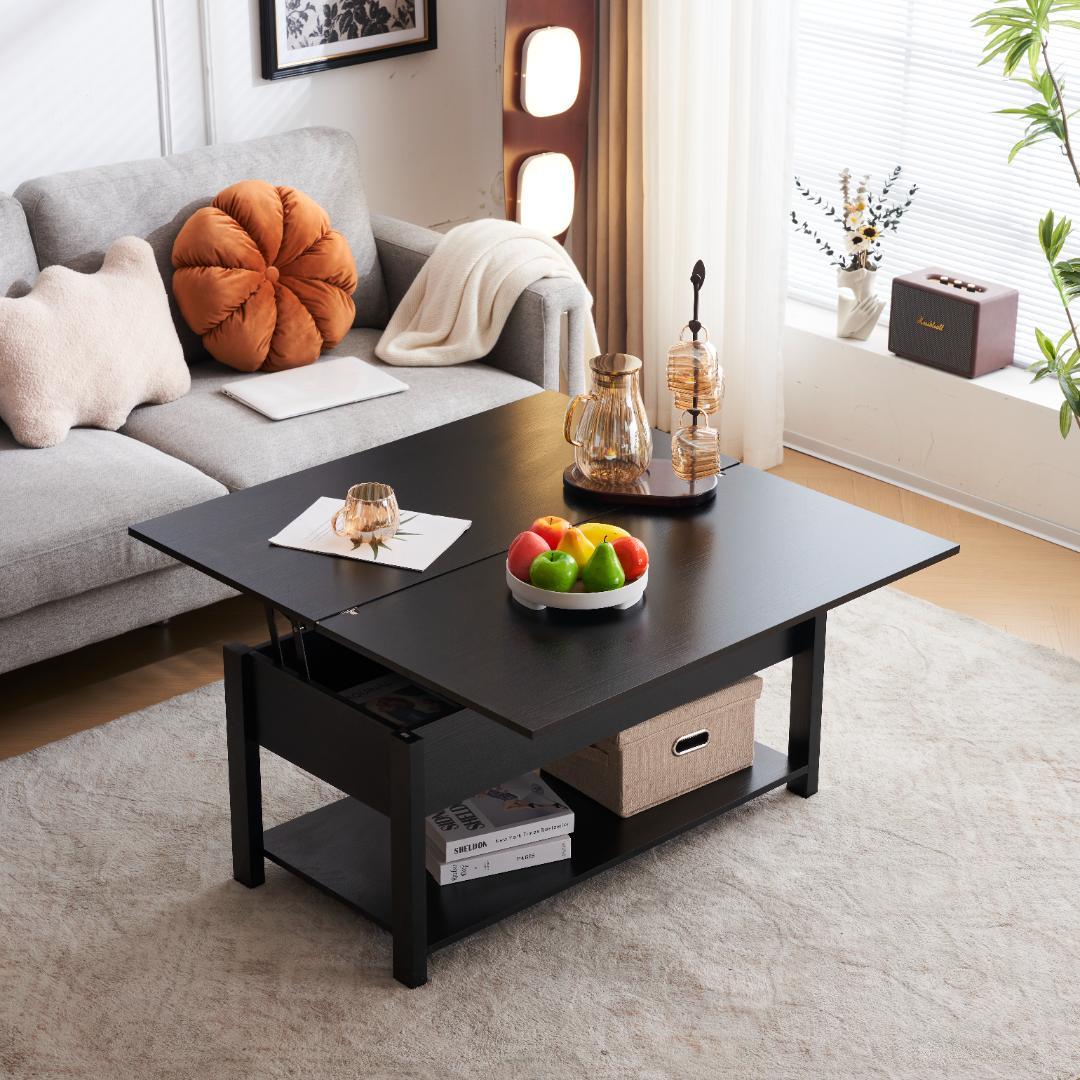 【新品】折り畳み&昇降式テーブル 収納付き 幅100cm おしゃれ