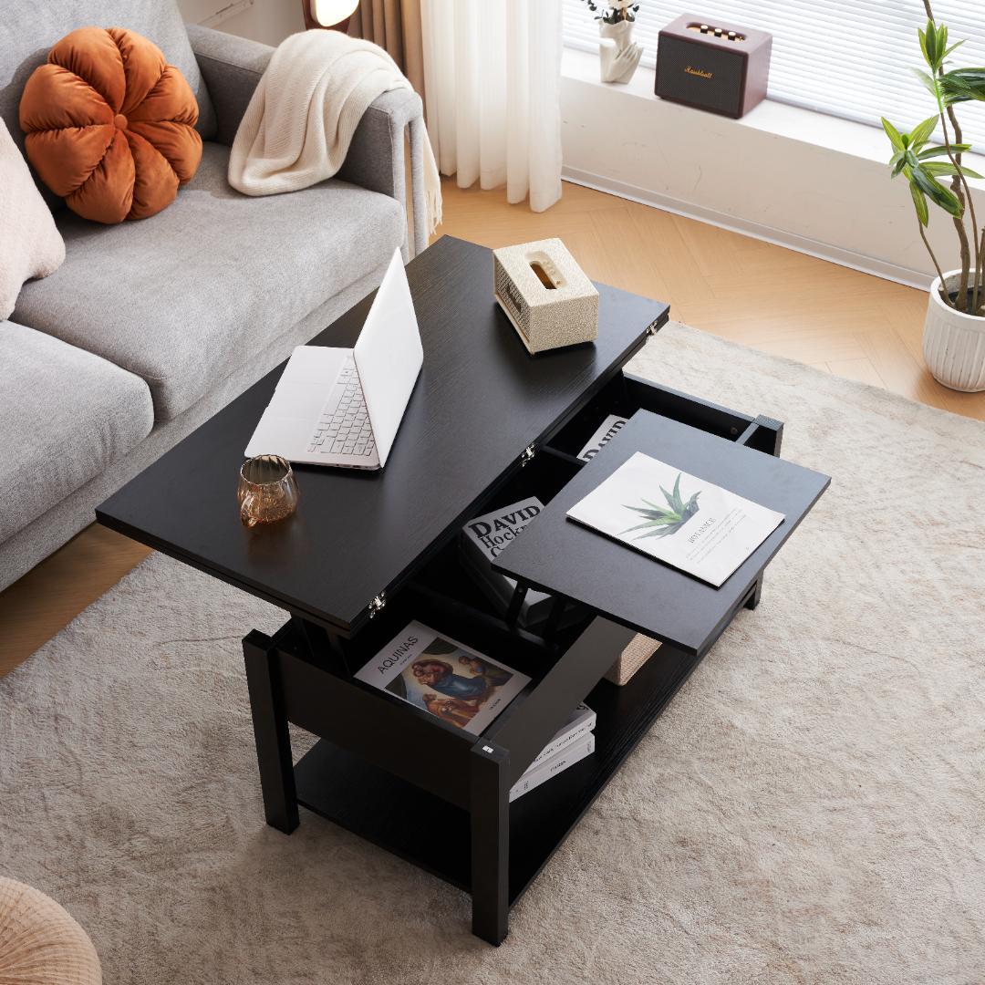 【新品】折り畳み&昇降式テーブル 収納付き 幅100cm おしゃれ