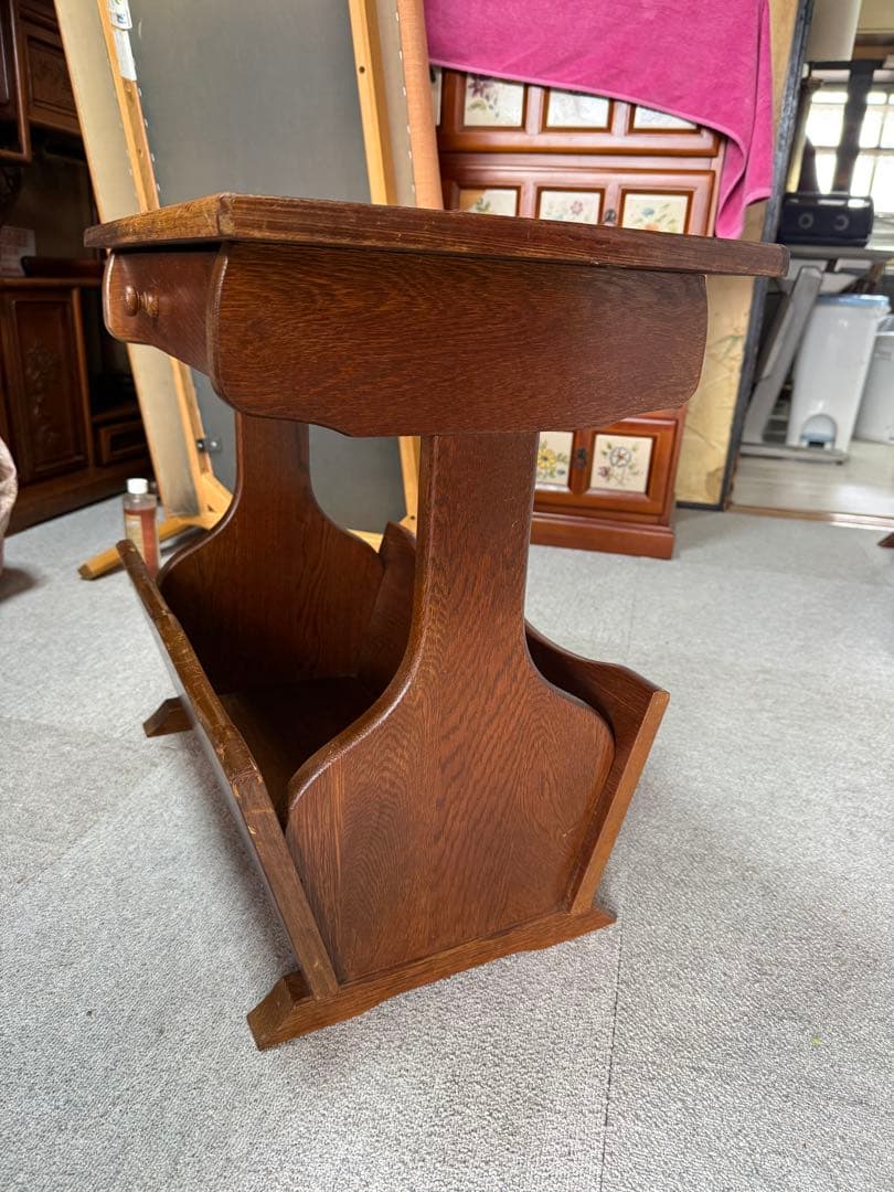 ヴィンテージ 両面引き出し マガジンラック付サイドテーブル W60 木製