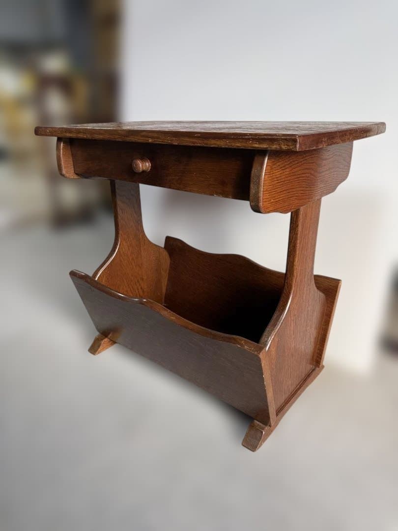 ヴィンテージ 両面引き出し マガジンラック付サイドテーブル W60 木製