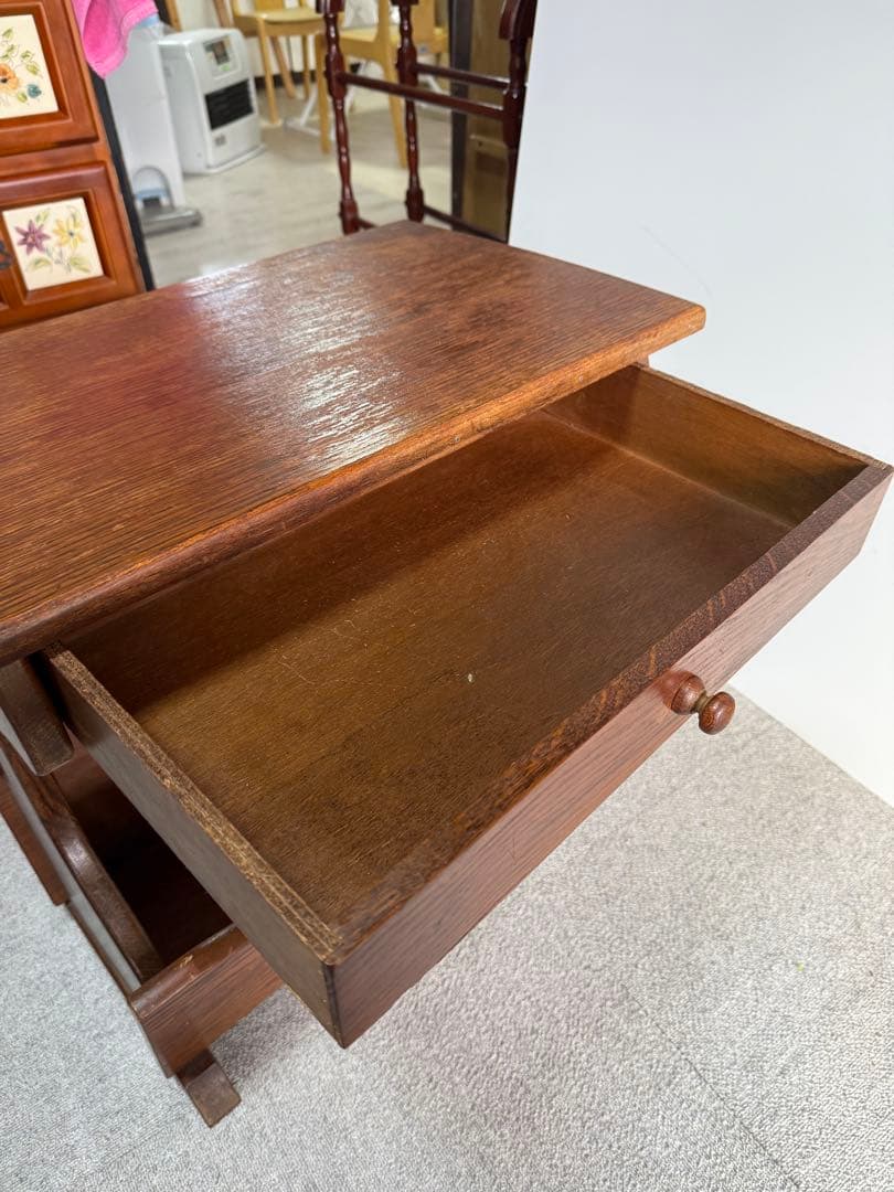 ヴィンテージ 両面引き出し マガジンラック付サイドテーブル W60 木製