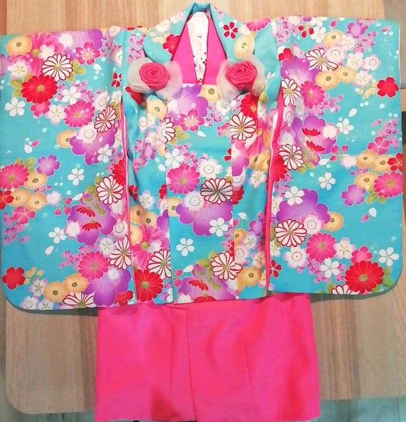 大幅値下げ‼️　七五三　被服 女の子　お宮参り　着物　水色　4点セット