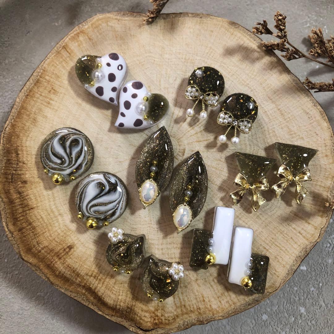 R-646 ✴︎レジンカボション✴︎7種♡ラメグリーン⁎⁺˳✧༚