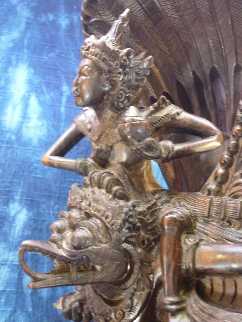 黒檀木彫 ビシュヌ神 ガルーダ ヒンドゥー教 バリ島 超細密彫刻 高さ53cm